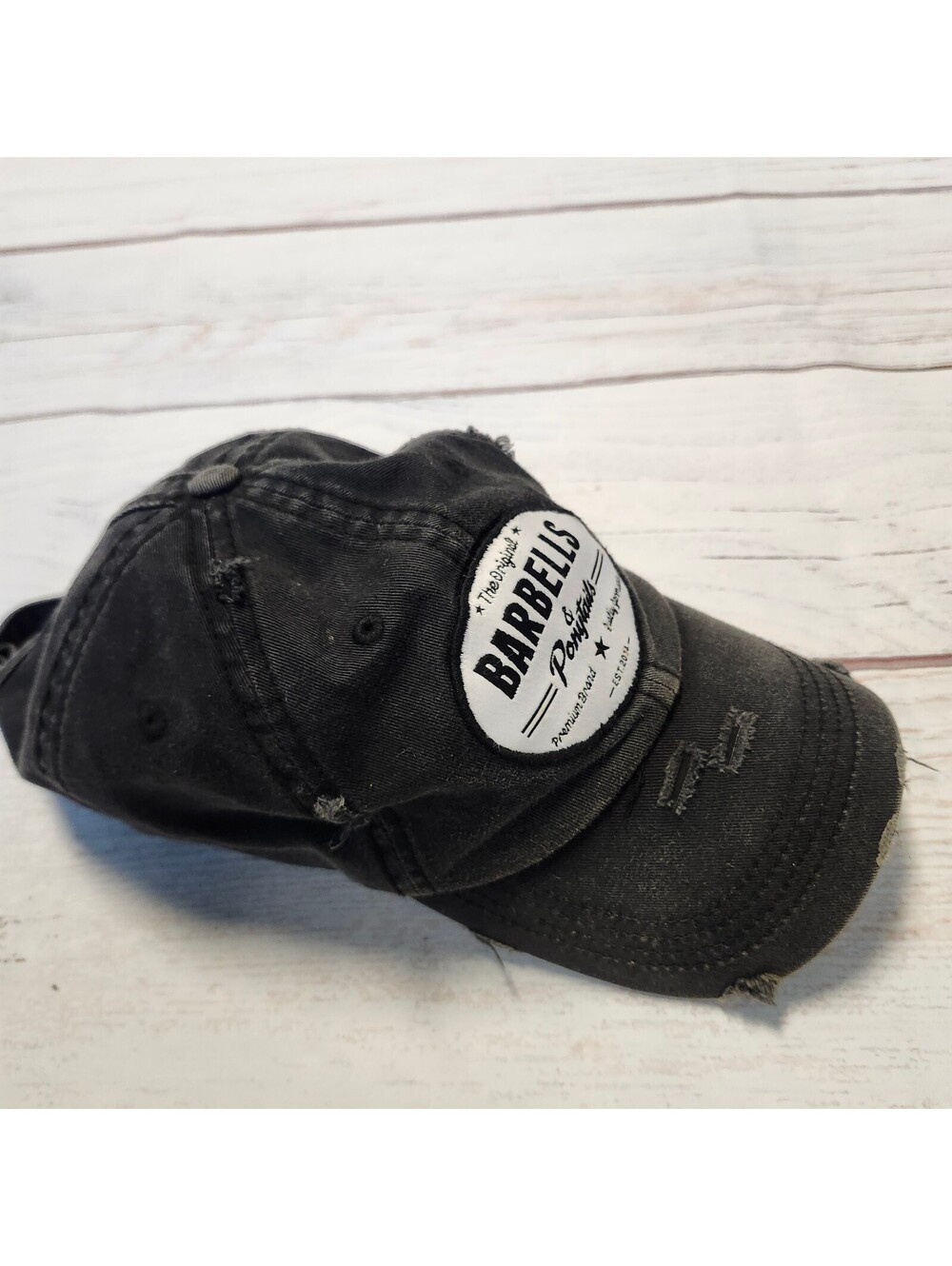 Barbells & Ponytails Distressed Black Baseball Cap